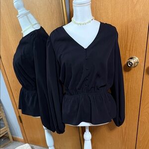 Nine West Black V-Neck Blouse